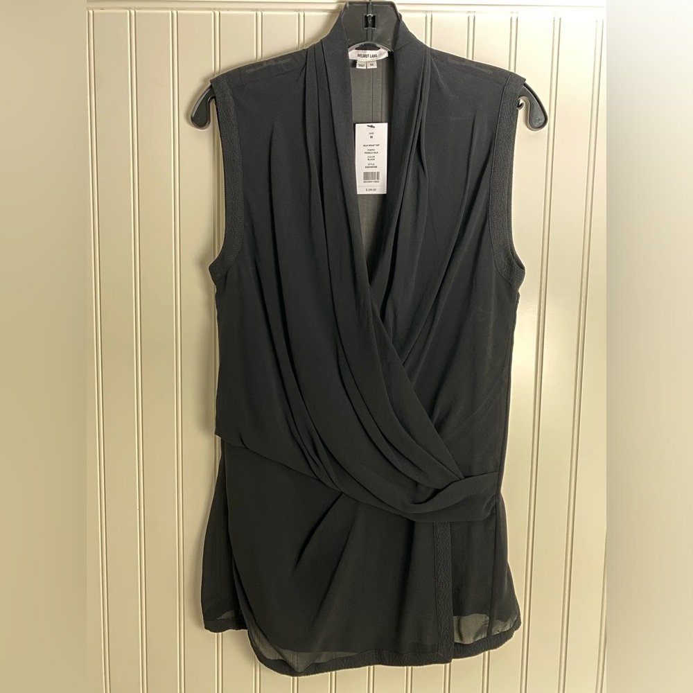 Helmut Lang sleeveless silk wrap blouse